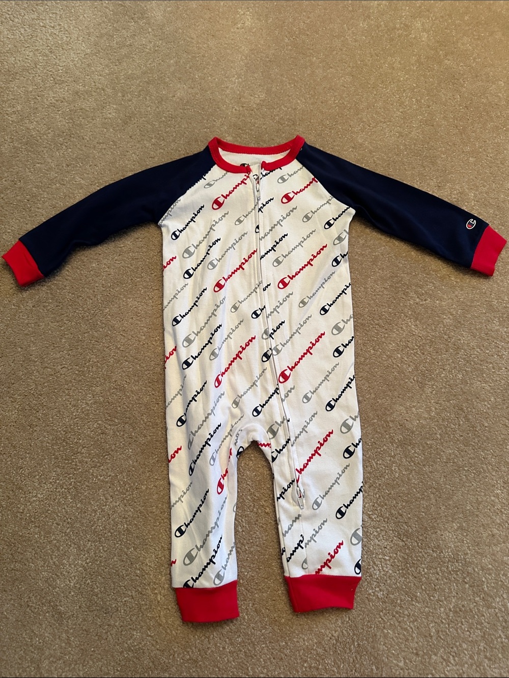 Champion White One-Piece with Navy Sleeves & Red Trim